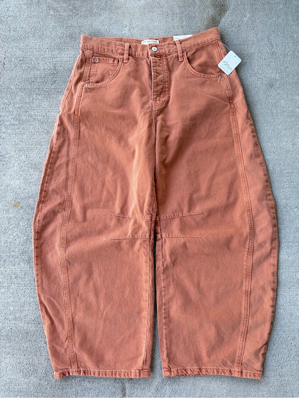 We the free free people good luck barrel mid rise denim jeans orange rust NWT - Picture 3 of 4
